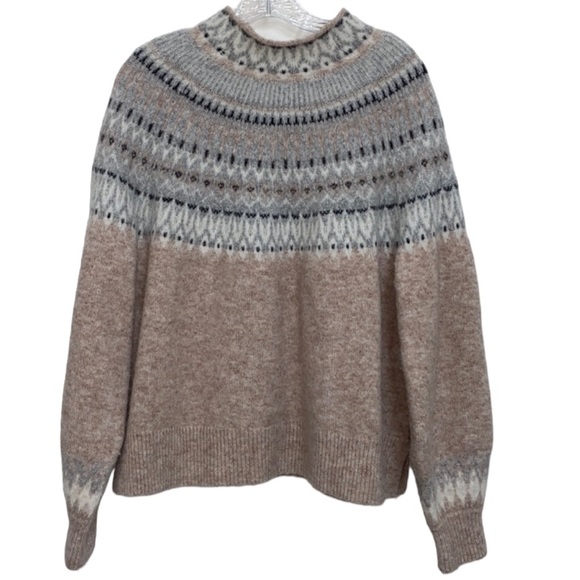 Vineyard Vines Sweaters - Vineyard Vines Shine Pullover Sweater Beige Wool Blend Nordic Fair Isle MockNeck